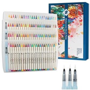 Watercolor Brush Pens 96 Count Assorted Colors Water Markers NEW